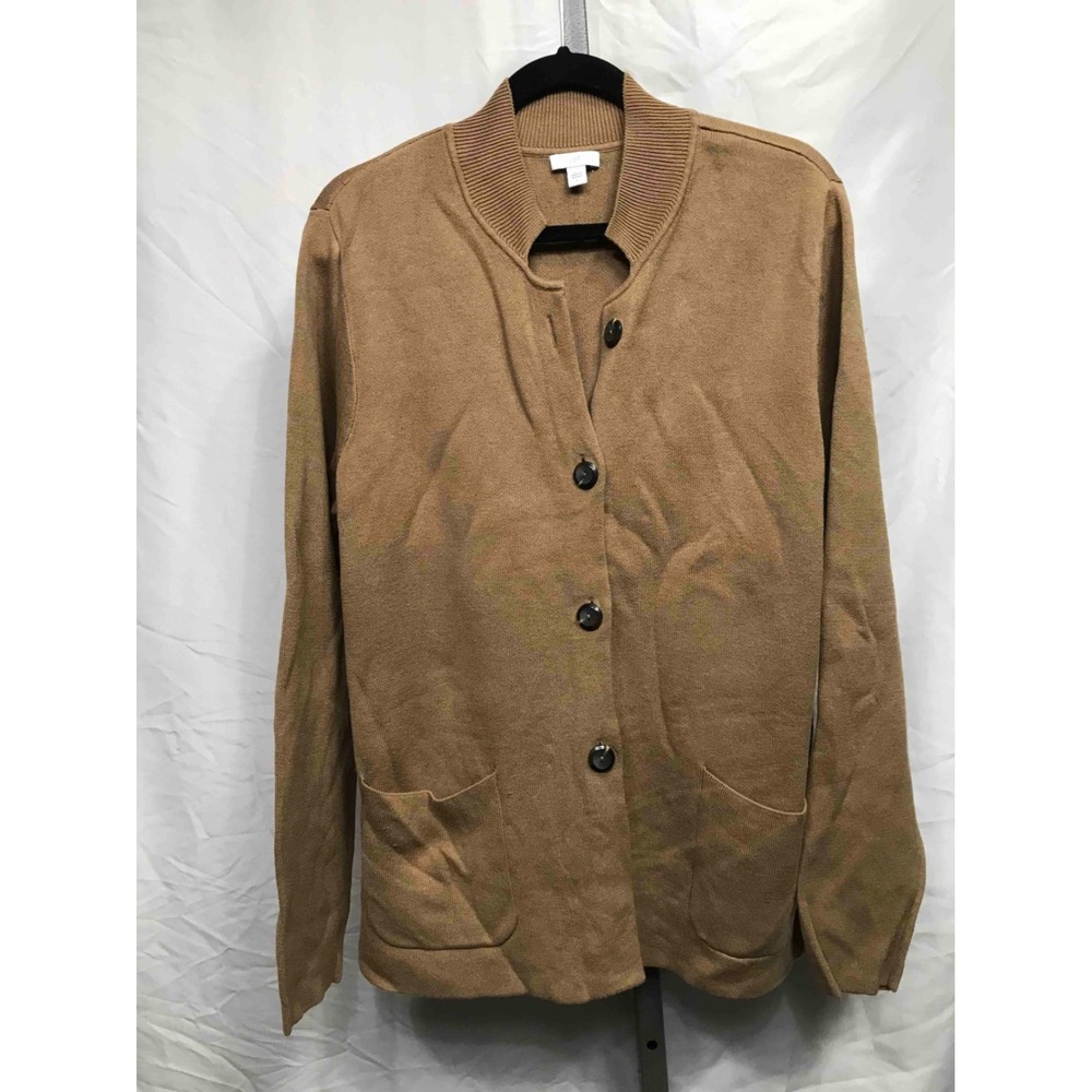 J Jill Cardigan Sweater Knit Button Front Pockets Tan Size L - Picture 1 of 4
